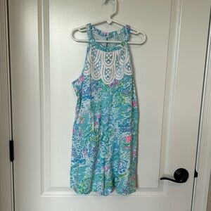 Lilly Pulitzer Girls Mini Pearl Romper Multi What A Lovely Place XL (12-14)